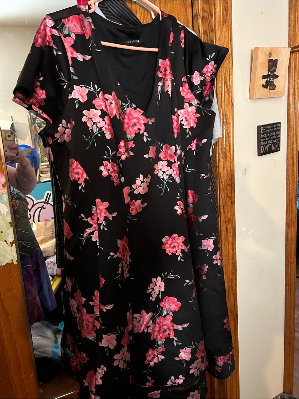 Lane Bryant Black Midi Dress with Pink Floral
